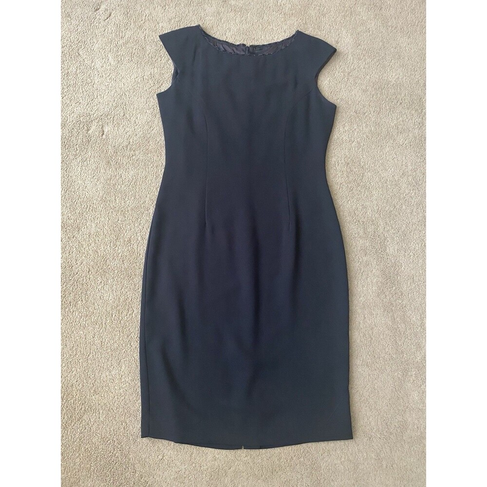 Talbots Cap Sleeve Black Sheath Dress Beaded Neckline Classic Staple Women’s 6